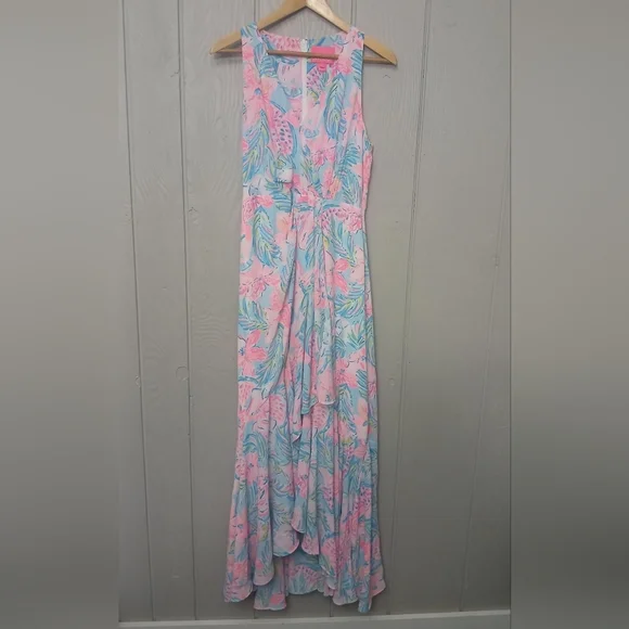 Lilly Pulitzer Maxi Dress Size 8 Taylee Blue Ibiza Gimme the Juice Blue/Pink - Picture 5 of 16